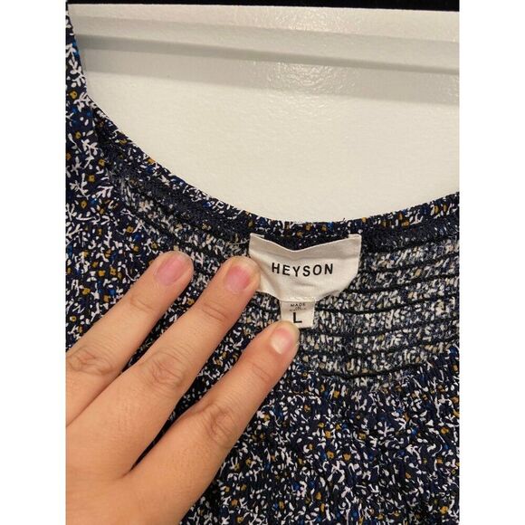 Maternity Black & Blue Floral Smocked Top -  Size Large - EUC - Picture 3 of 5